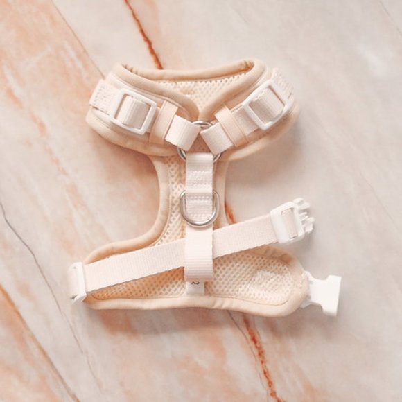 PETsRUS Premium No Pull Dog Harness 2 Leash Clips Beige Leather Neoprene Ivory - Picture 7 of 12